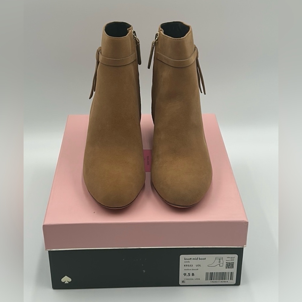 Kate Spade New York Knott Mid Boot Tan Suede Ankle Boots Women’s US 9.5B NWB - Picture 12 of 12